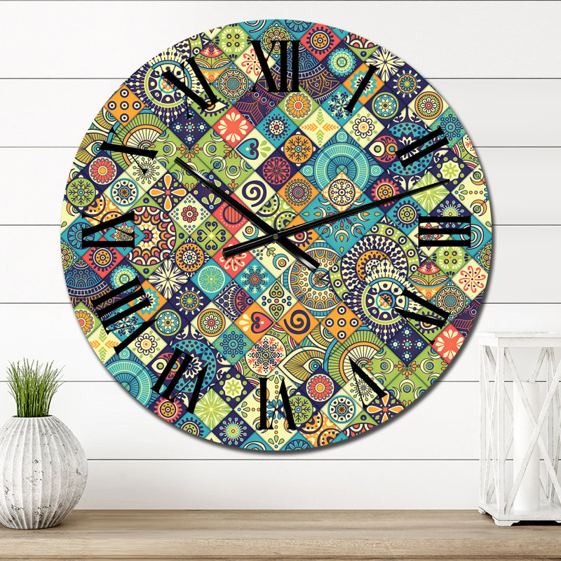 Ethnic Floral Geometrics - Horloge murale à motifs, Petit