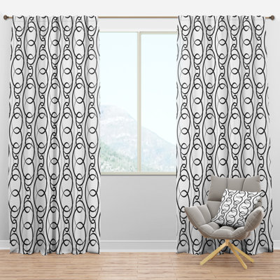 Retro Geometrical Abstract Minimal Pattern VI - Mid-Century Velvet Curtain - 1 panel