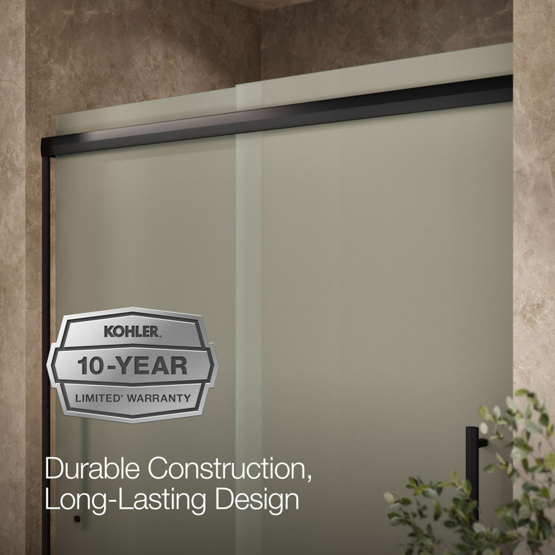 Pleat Frameless Sliding Shower Door, 79-1/16 In. H X 54-5/8 - 59-5/8 In. W, With 5/16 In. Thick Frosted Glass, Black