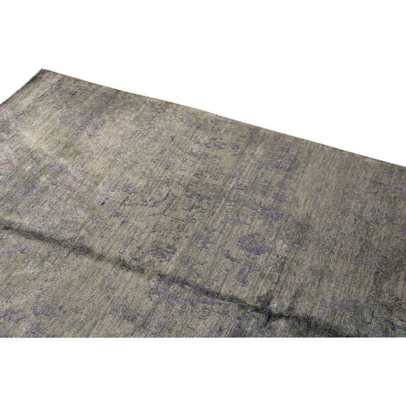 Tapis gris foncé en viscose noué à la main de conception unique 9 pi x 11 pi 9 po