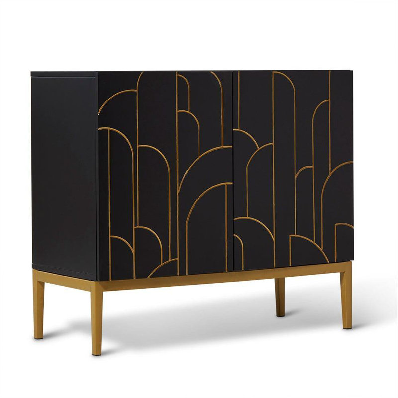 Heathfield 87cm Sideboard, Noir Black, 77 cm H x 90 cm W x 40 cm D