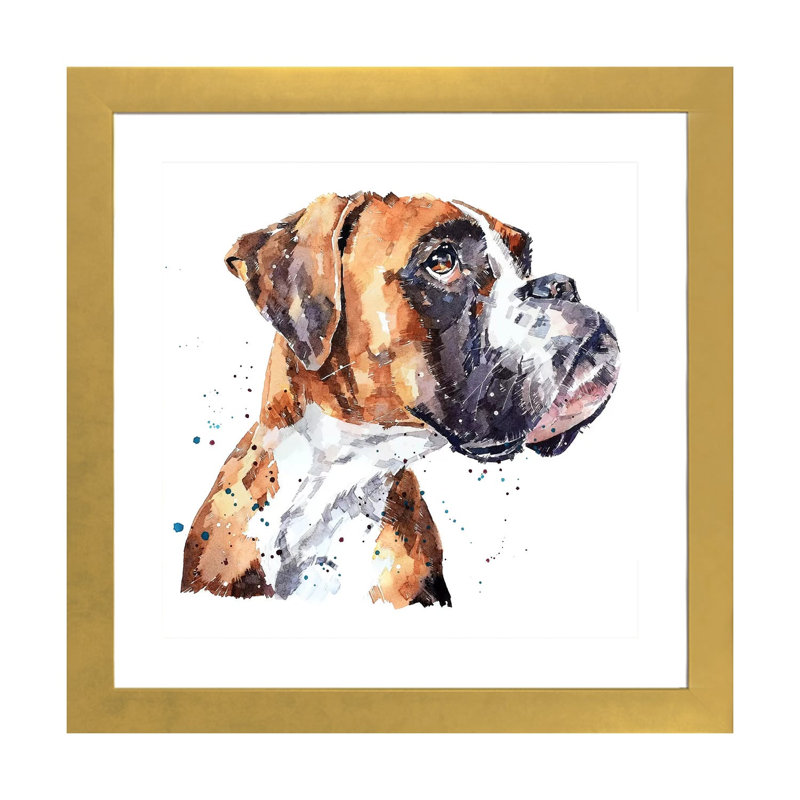 « German boxer » par Edwatercolours-impression, Papier encadré doré, Blanc, H 24 po x l 24 po x p 1 po
