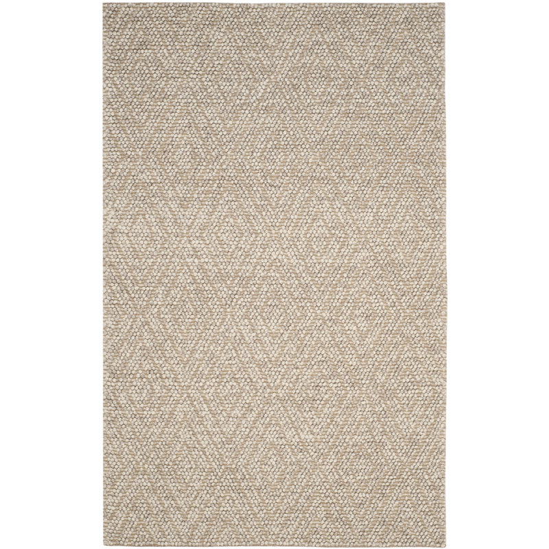 Jacobs Hand Woven Wool/Cotton Geometric Rug in Beige, Rectangle 3' x 5'