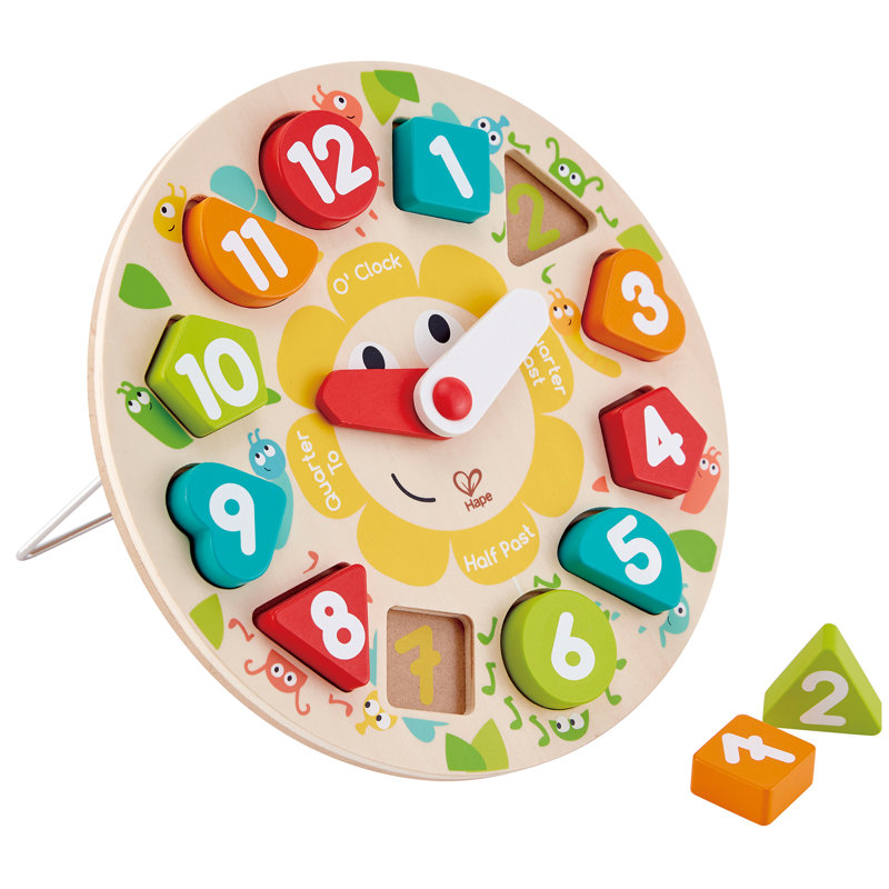 Hape: Learn The Time Bug Puzzle - 13pc Wooden Clock Puzzle, Learning & Shape Sorting Toy, Colourful Chunky Number Pieces, Preschool, Kids Ages 3+