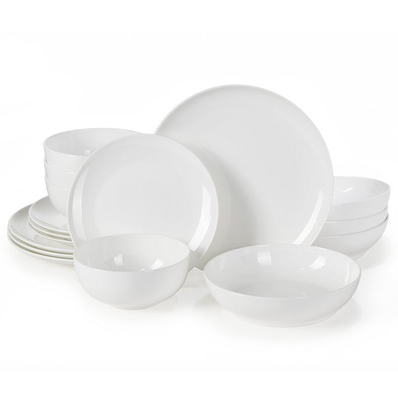 16-Piece Bone China Dinnerware Set for 4, Lightweight Round Plates and Bowls Sets