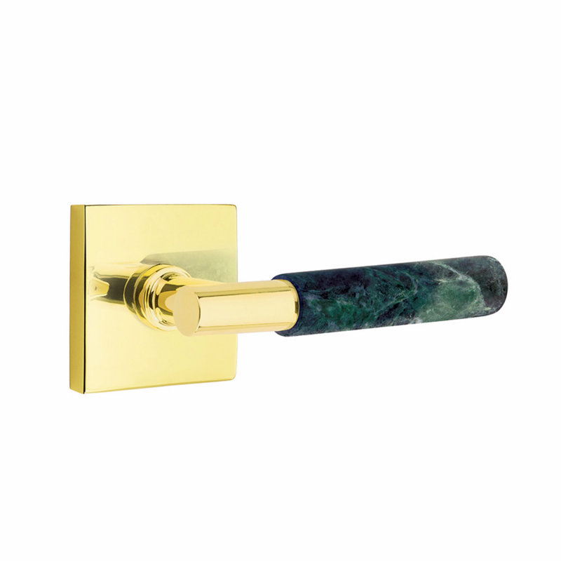 Ensemble de faux leviers Emtek Select, rosette carrée, tige en T et poignée en marbre vert - l 5,875 po x L 5,875 po