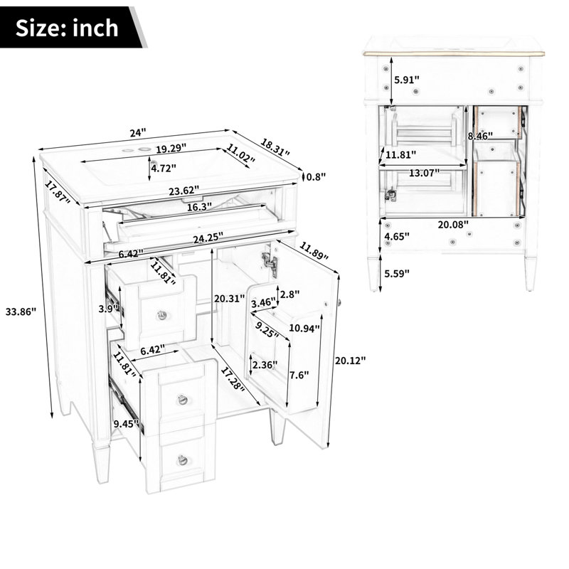 Meuble-lavabo de salle de bain avec lavabo supérieur, armoire de rangement, 2 tiroirs et un tiroir basculant, Green