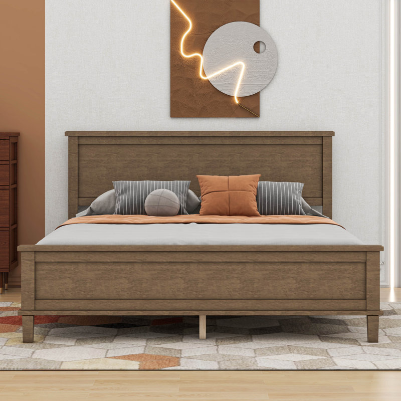 Grand lit plateforme en bois Mid-Century, Brun, Grand