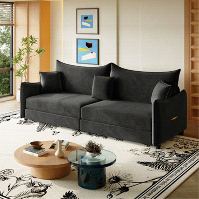 Canapé-lit gigogne de 81,9 po, canapé-lit convertible 3 en 1 avec 3 coussins décoratifs dorés, canapé moderne en velours 3 places, pour les petits espaces, le salon et les appartements