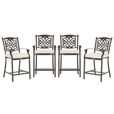 Cast Aluminum Diamond-Mesh Curved 21" Patio Bar Stool with Cushion by mondawe