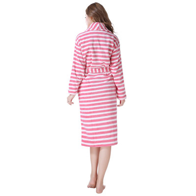Dovecove, robe rayée pour femme, peluche, douce, chaude, élégante, confortable, col châle, chaise longue, robe de chambre, robe de chambre pour femme, rayé rose