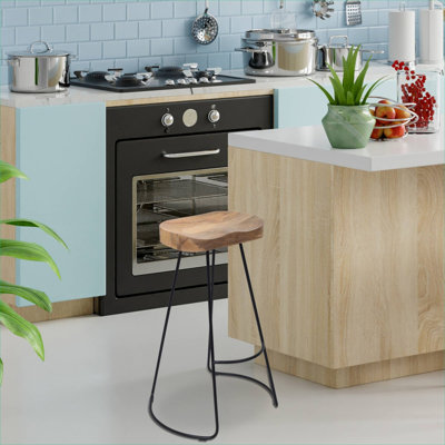 Tabouret de comptoir de bar en bois et en métal pour comptoir de bar et de cuisine à domicile de 30 pouces de hauteur noir élégant