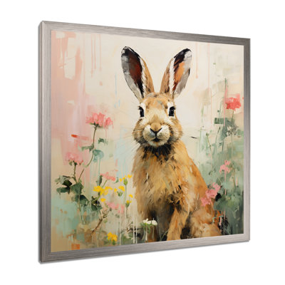 Curious floral rabbit meadow III - Lapin, art mural