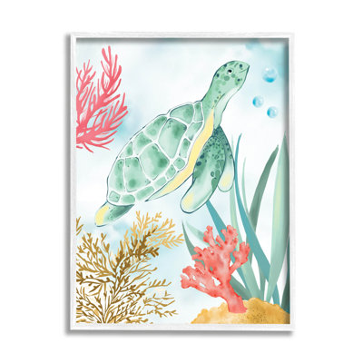" Turtle Coral Reef Bubbles " by House Of Rose Painting Print