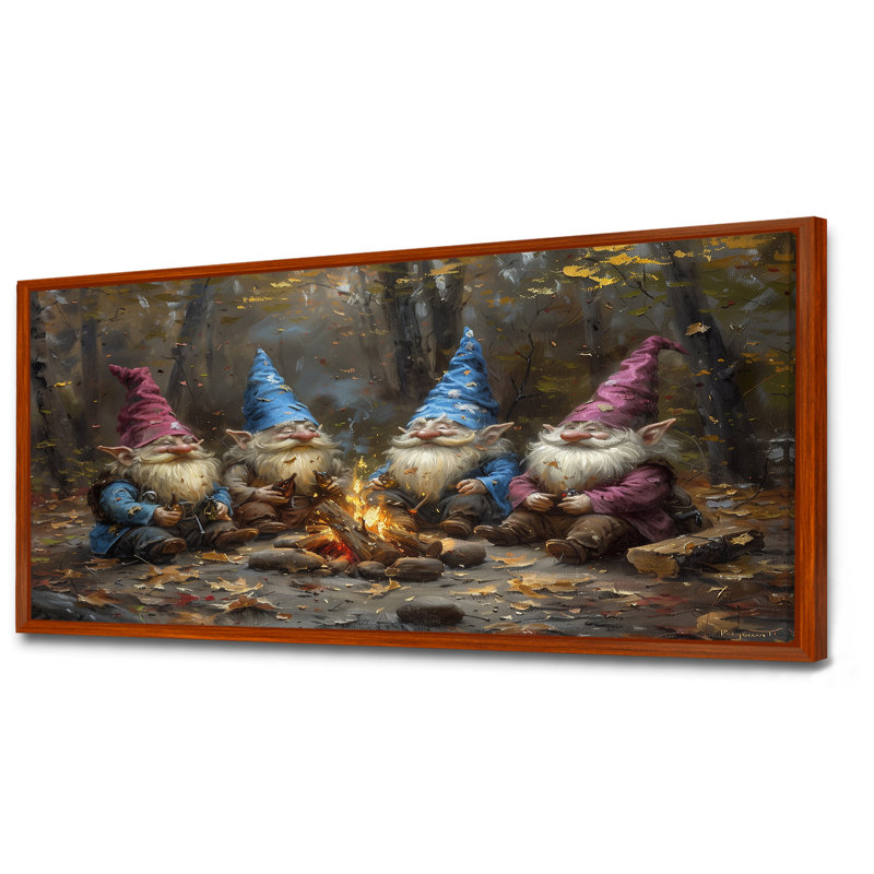 Gnome d'automne bleu et bleu - salon d'art mural gnome, Cadre flottant brun, bois massif, H 28 po x l 60 po