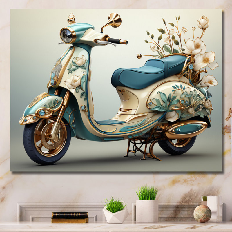 Golden Scooter Luxury Elegance, reproduction sur toile encadrée, Toile tendue, H 24 po x l 32 po x P 1 po