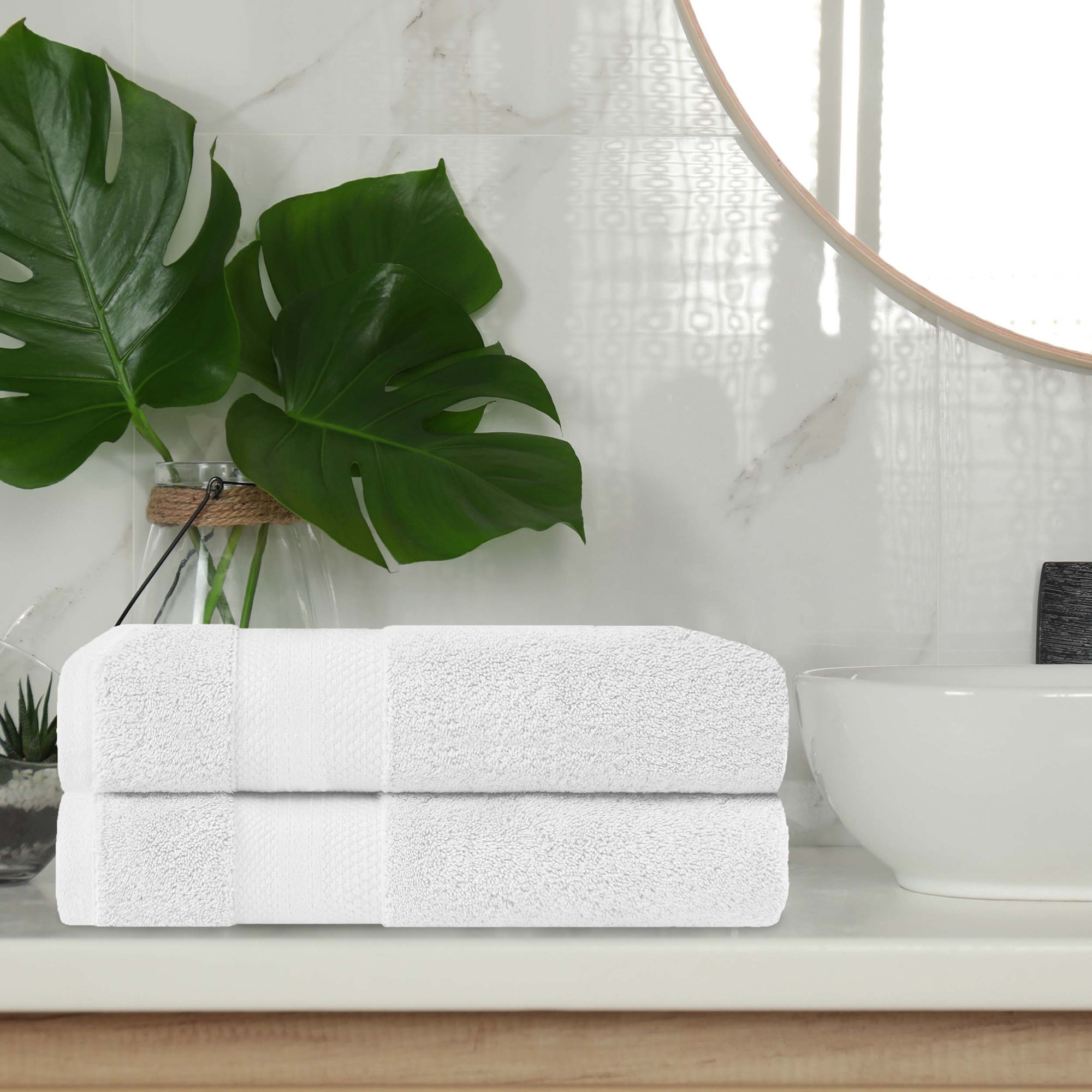 Finnian Ultra-Plush Heavyweight, 100% Turkish Towel Collection, White, Bath Towels - 2 Pack