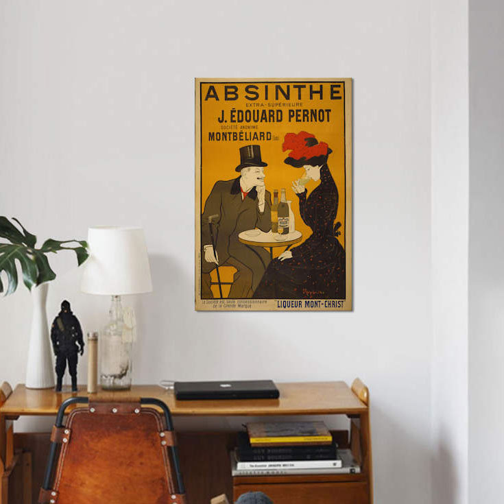 « absinthe », affiche rétro sur toile, H 12 po x l 8 po x P 0,75 po, Toile tendue, Pas de tapis