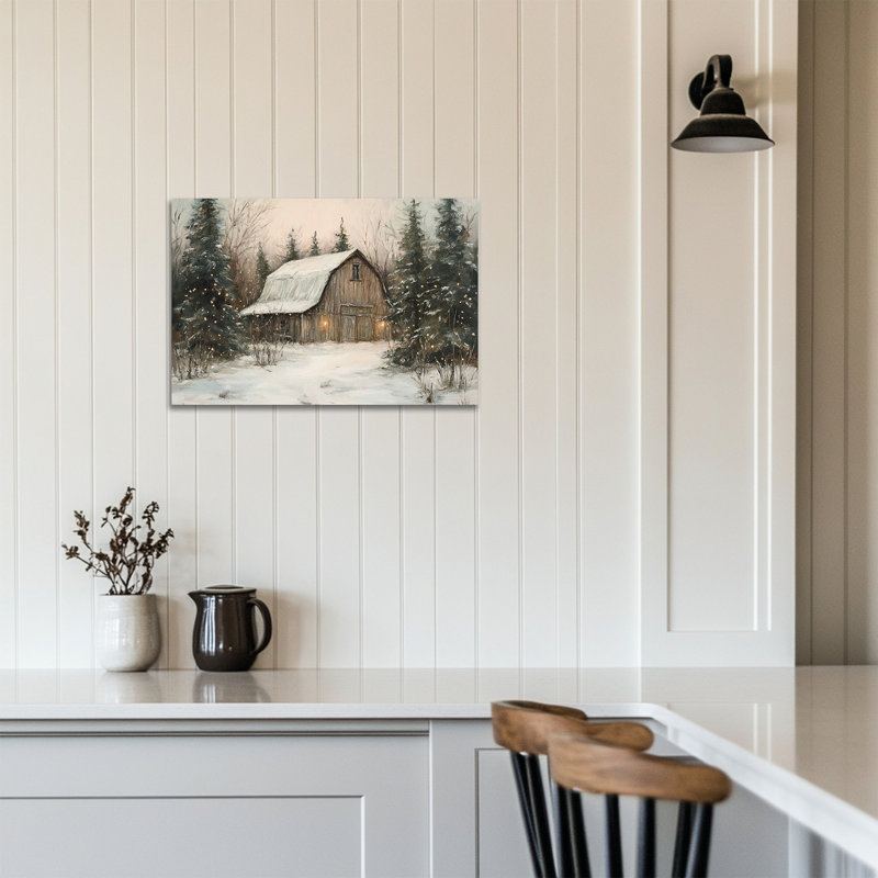 «Winter Barn Wall Art - Snow Scene Winter», art mural sur toile arbre d'hiver pour le salon, forêt d'hiver, impressions sur toile encadrées, 24 po x 36 po