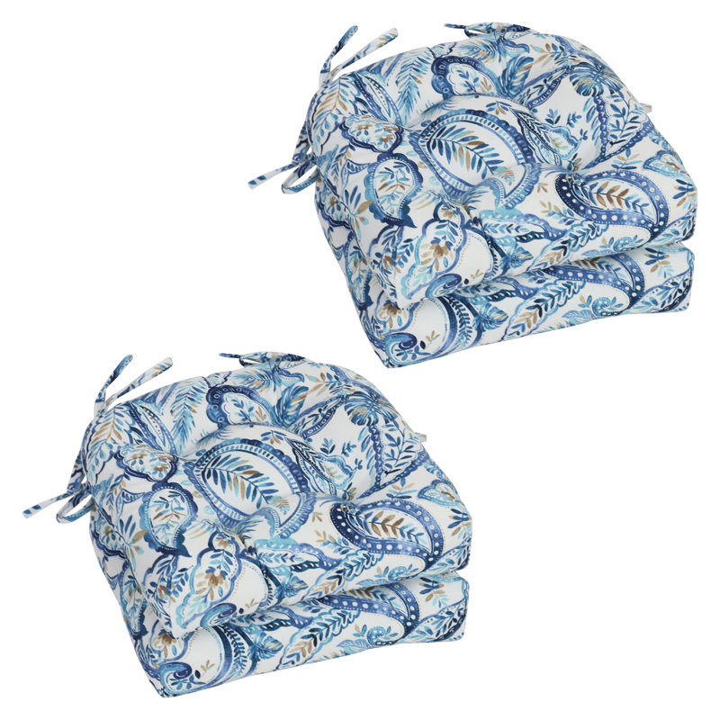 Coussins de chaise d'extérieur à dossier arrondi 16 pouces (ensemble de 4), Blanc / cachemire lapis Faylinn