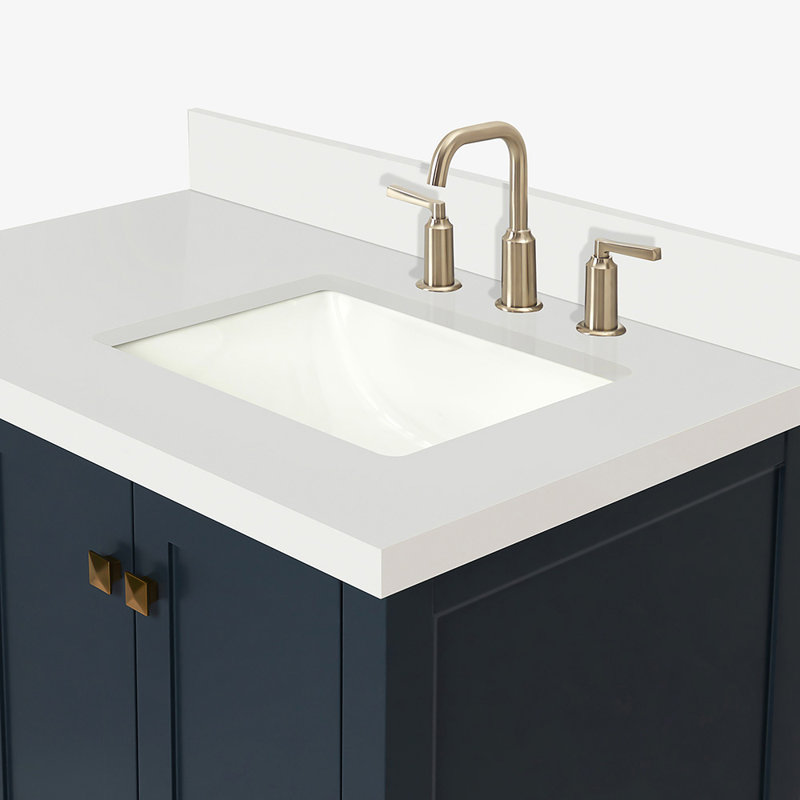Cambridge 37'' W Single Vanity, Midnight Blue, Pure White Quartz, Rectangular