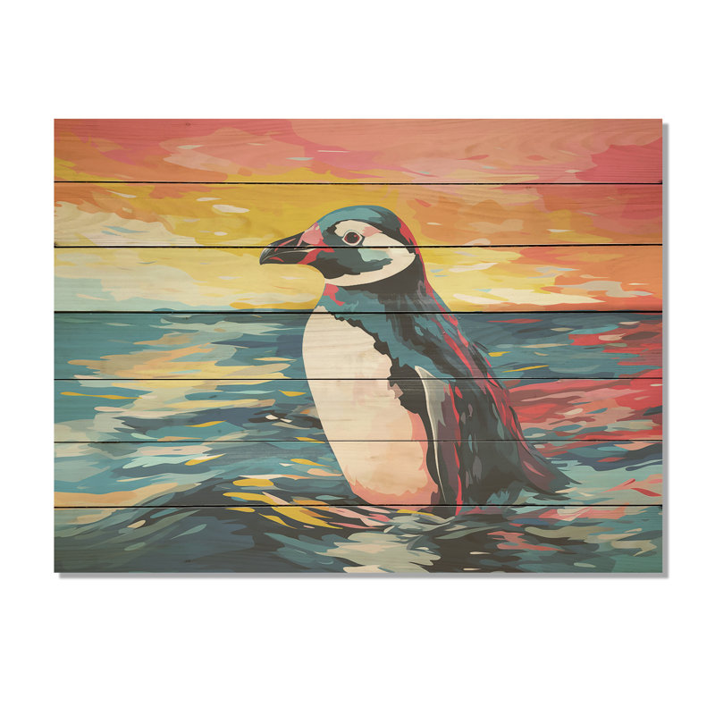 Pop Art Penguin Parade Charm II - pingouin sur bois, H 30 po x l 40 po