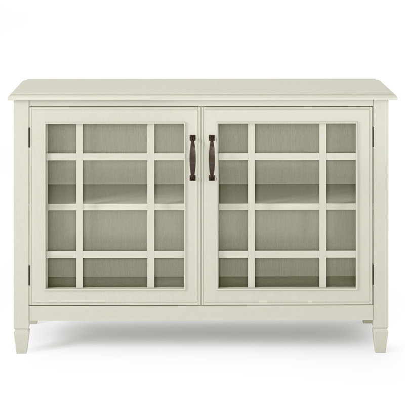 Connaught 46"W Solid Wood Traditional Low Storage Cabinet with Glass Doors and Adjustable Shelves, Antique White