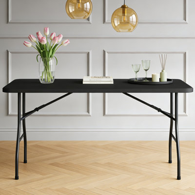 Table pliante robuste de 5 pi, bureau de pique-nique portatif intérieur et extérieur en plastique avec pieds en acier 