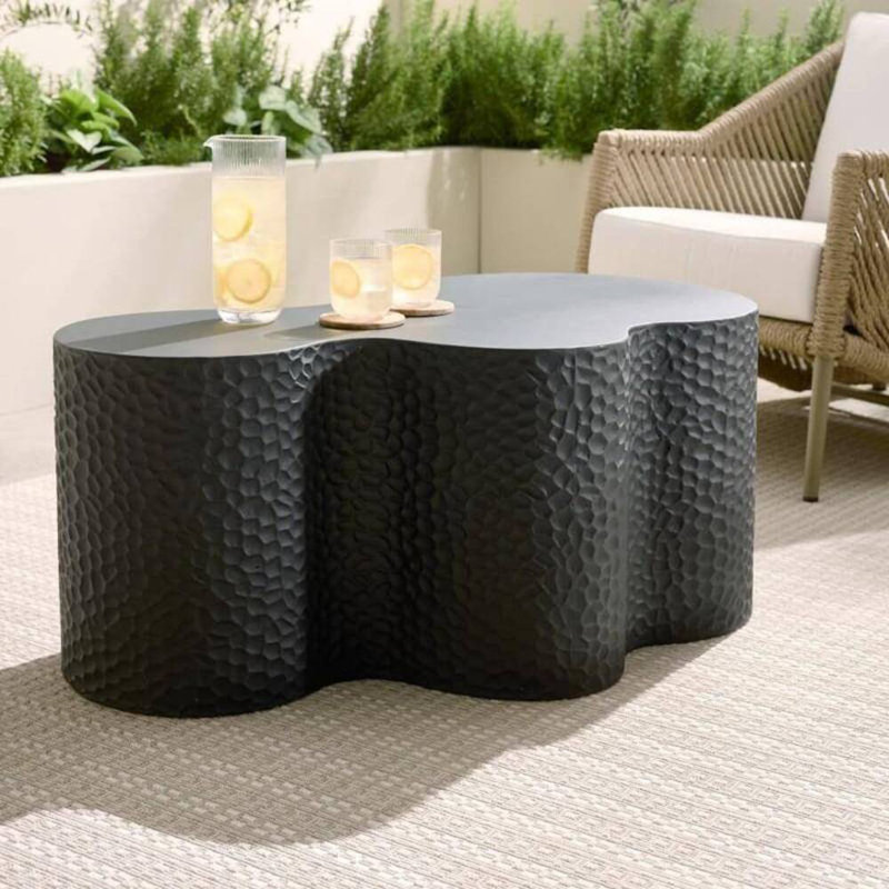 Indio Outdoor Free Form Coffee Table, Matte Black, 14" H x 37" L x 22" W