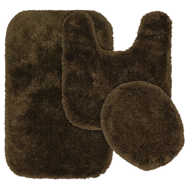 Billy-Dean Nylon 3 Piece Bath Rug Set with Non-Slip Backing, Chocolate