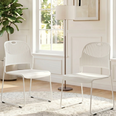 Fully Assembled Plastic Armless Stacking Chairs, Stackable Waiting Room Chairs Dining Chairs With Metal Frame, Conference Room Side Chairs for Indoor & Outdoor Use
