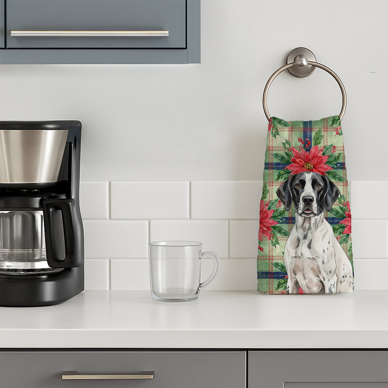Black and White Pointer Christmas PoinsettIas Kitchen Towel, Black/White Pointer