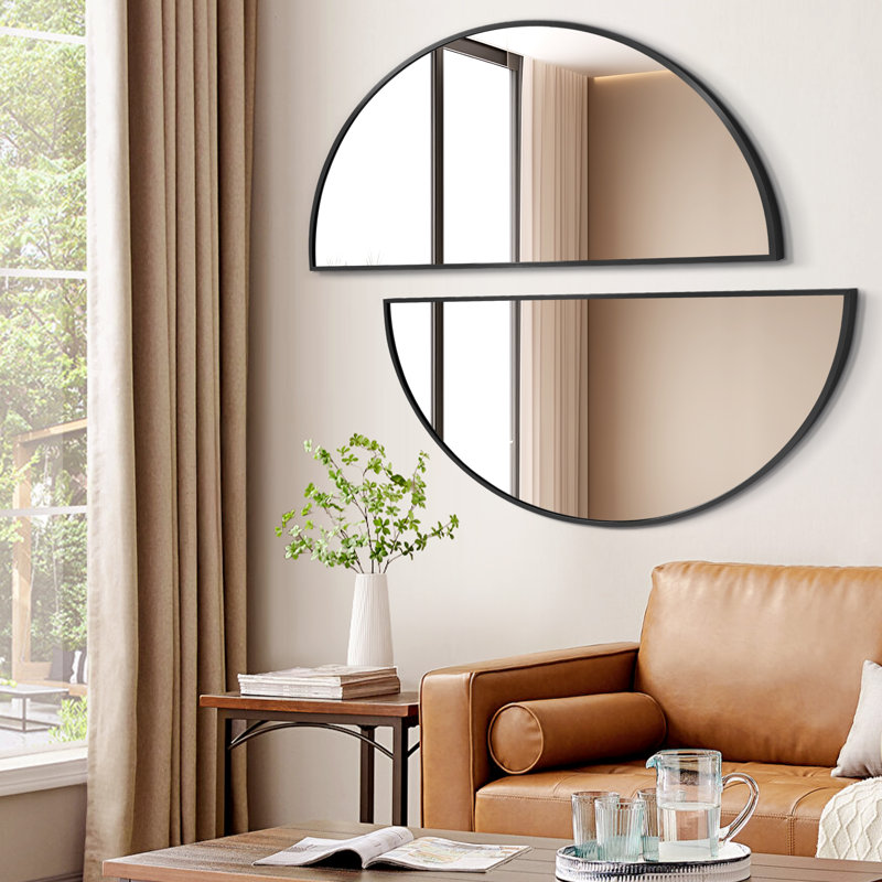 Arched Aluminum Frame Wall Mirror with Tempered Glass for Bathroom, Living Room, Entryway, Black, 20" H x 40" W