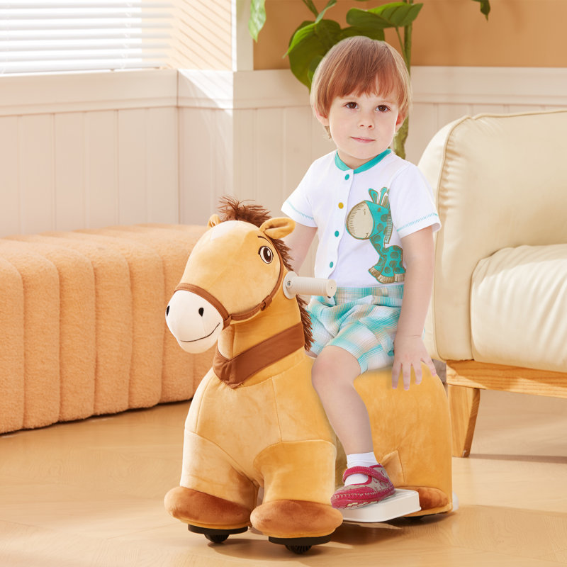 6V Ride on Horse, Battery Powered Electric Ride on Pony with Music Forward, PU Wheels, Soft Touch, Riding Pony for Girls Boys Aged 18-36 Months, Brown