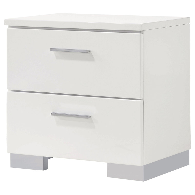 Table de chevet blanche 2 tiroirs ultrabrillante