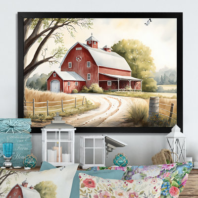 Charmante grange et chemin IV - art mural sur toile de campagne / campagne