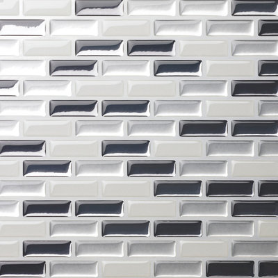 10" x 10" Peel and Stick Linear Mosaic Tile in Gray/White