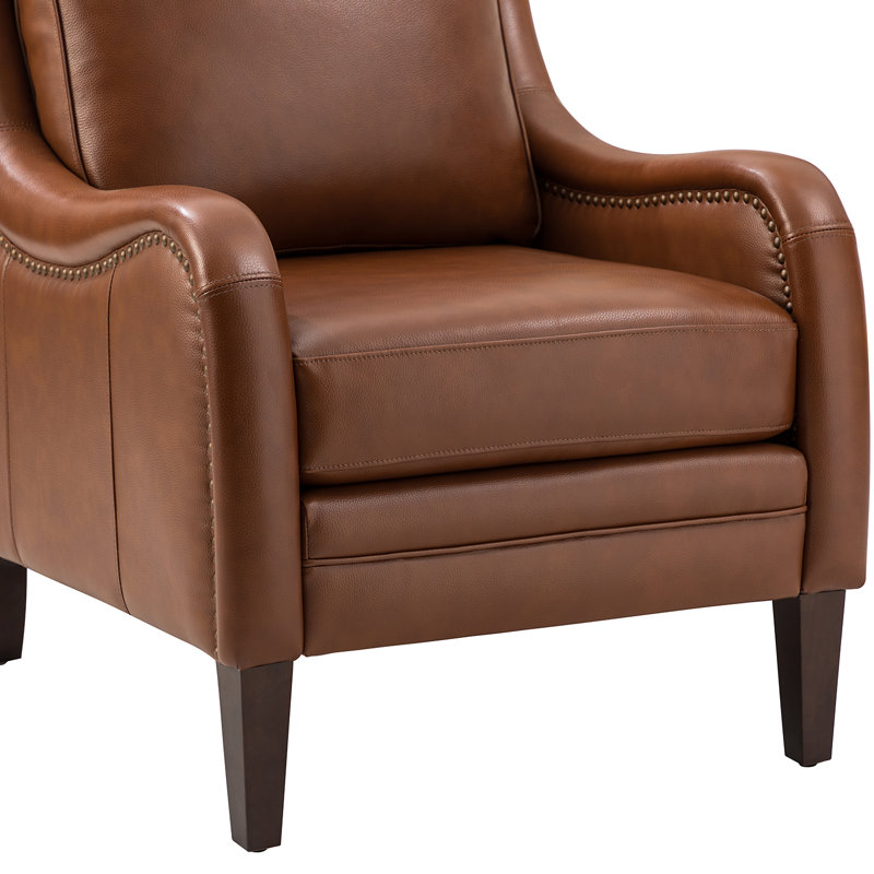 Fauteuil en cuir véritable l 27,56 po Amberlie, Cuir véritable brun