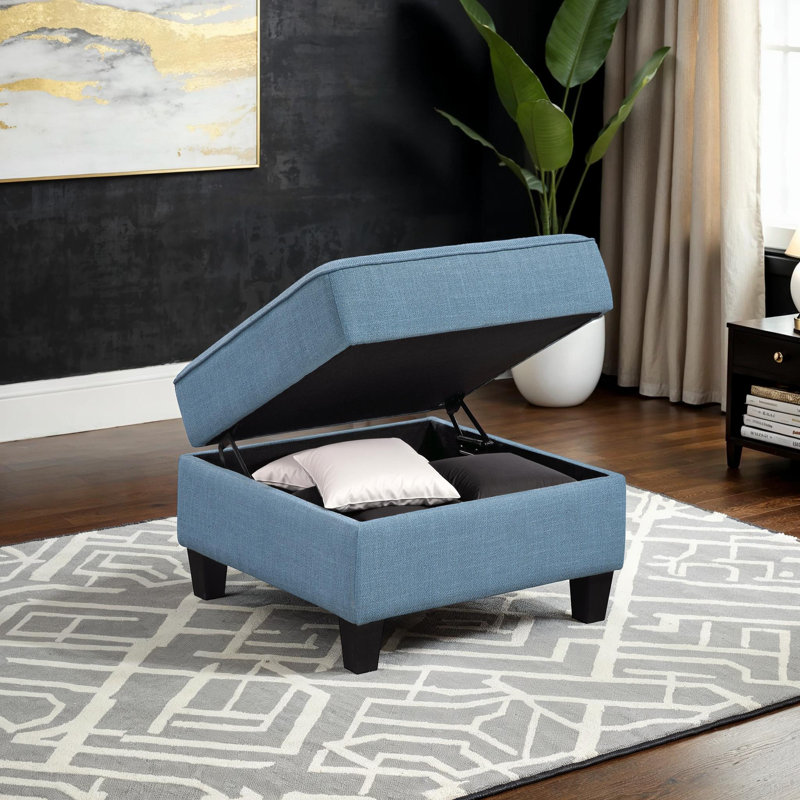 Repose-pieds carré moderne texturé avec détails capitonnés, compartiment de rangement caché 26 po Veline