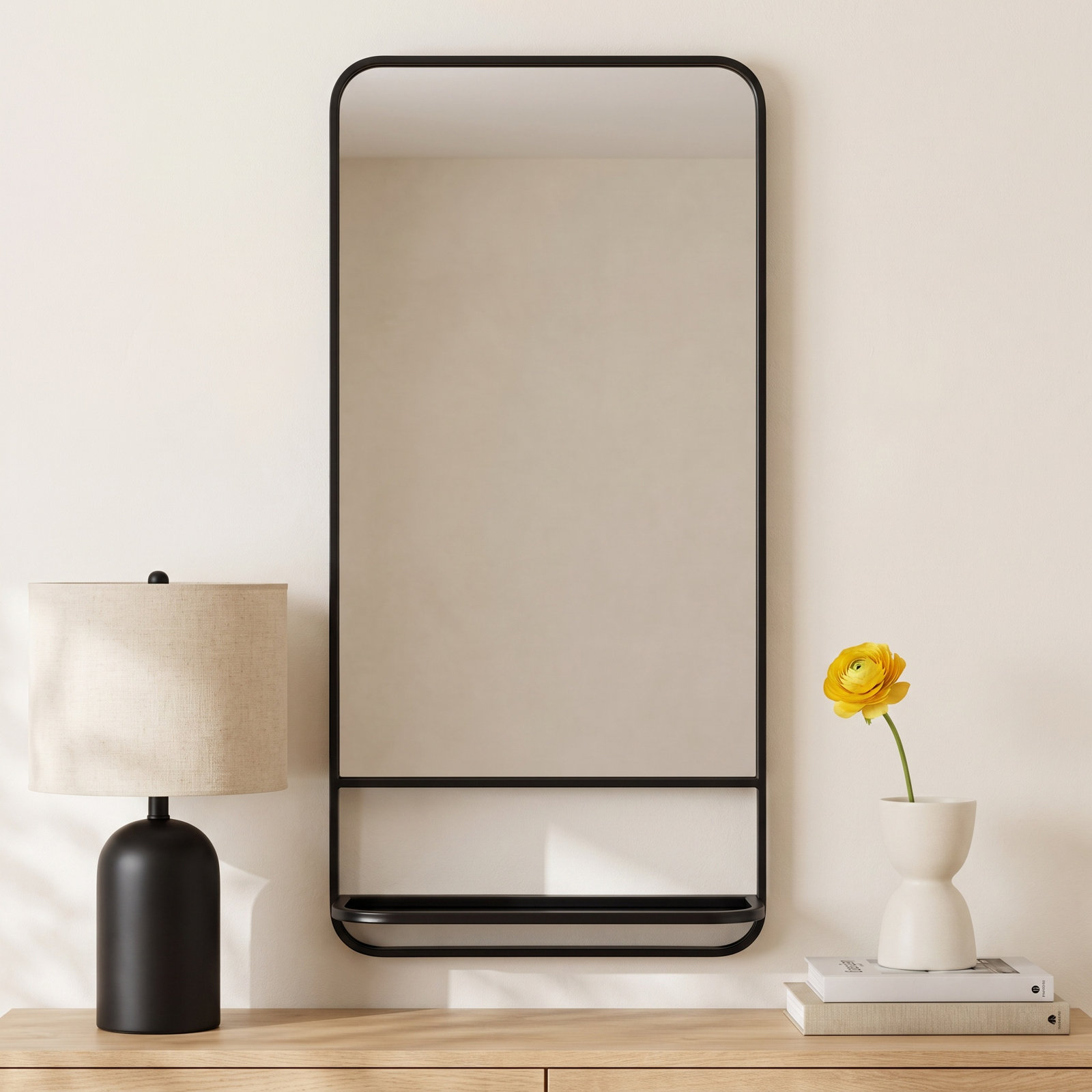Bastian Metal Flat Wall Mirror with Shelves