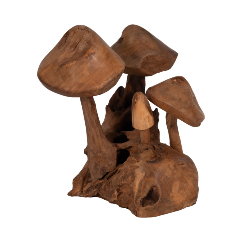 Sculpture Wood Mushroom-Inspired Design 13" Brown for Home Office Bedroom Living Room Decor.