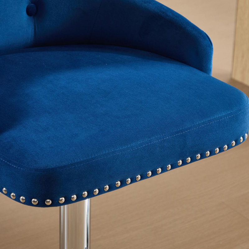 Set of 4 Swivel Adjustable Height Bar Stool With Chorme Base, Blue