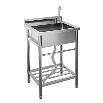Stainless Steel Free-Standing Utility Sink , Single Bowl Stainless Steel Utility Sink with Cold/Hot Water Pipe, Storage Rack, Faucet and Adjustable Legs, for Laundry Room, Kitchen, Garage, Outdoor Use