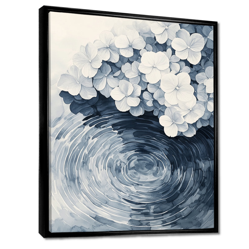 Hydrangea by the Pond Ripple Effect - Hydrangea Wall Art, Noir, Reproduction avec cadre flottant, H 20 po x l 12 po