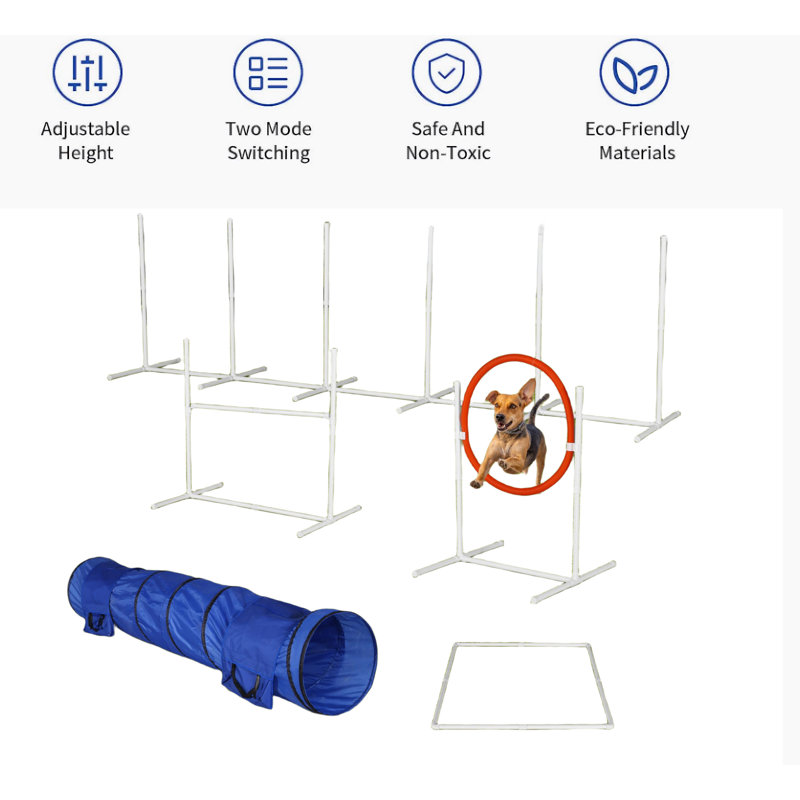 Adjustable Dog Agility Training Set with Tunnel and Weave Poles