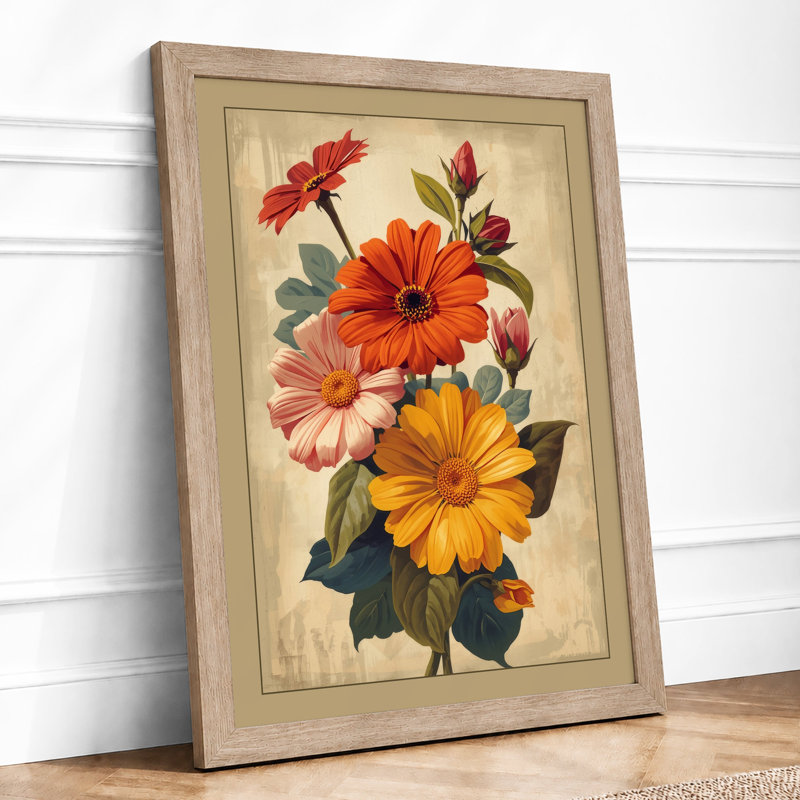 Gerbera Study Botanical - Framed Print, A2 - 59.4 x 42.0 cm, Oak
