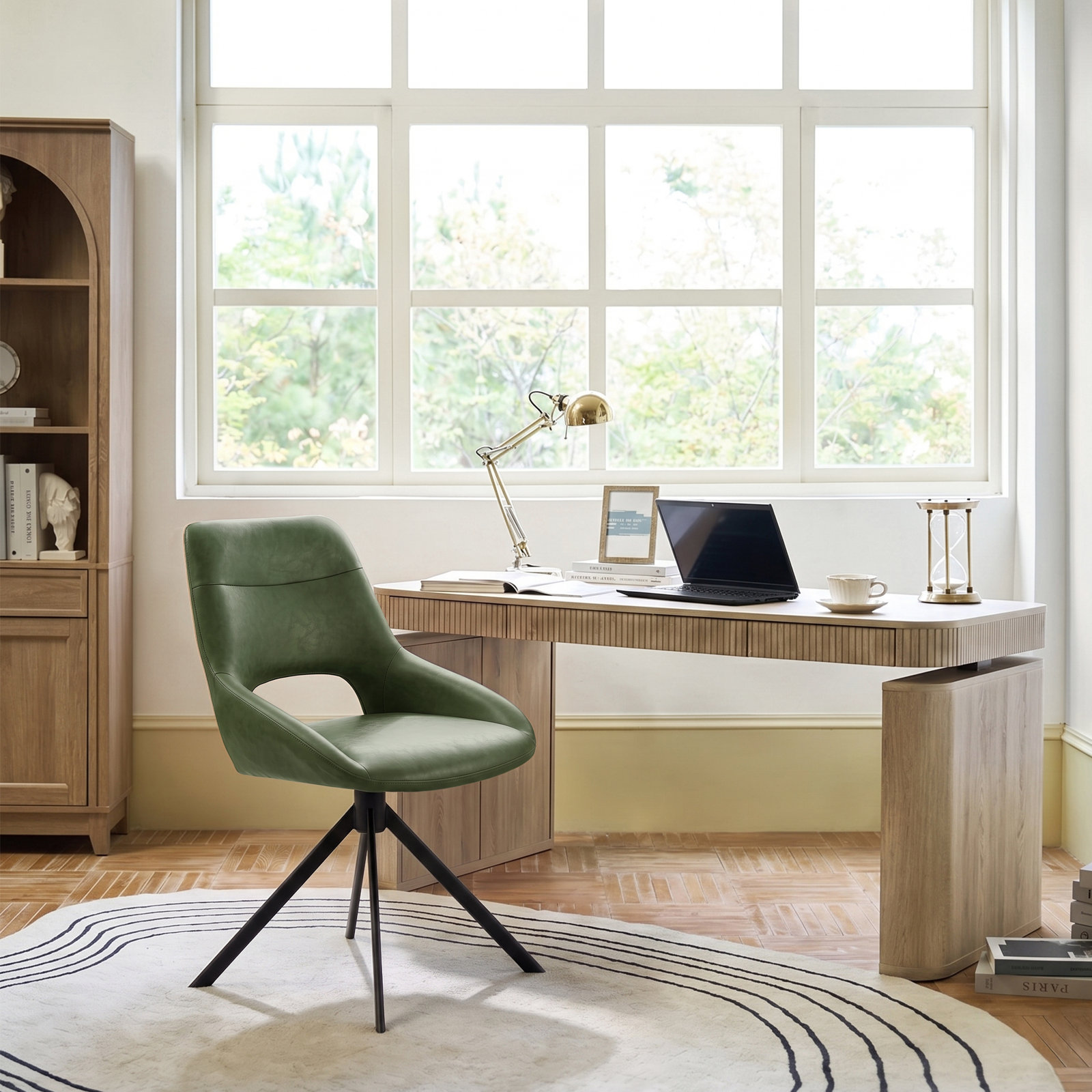 Jakavian Office Chair with Lumbar Support, Green Faux Leather
