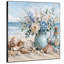 Très grand art mural imprimé sur tissu - Vase floral côtier bleu décor de chambre de ferme - "Assemblage requis (cadre non fini)"-130842498
