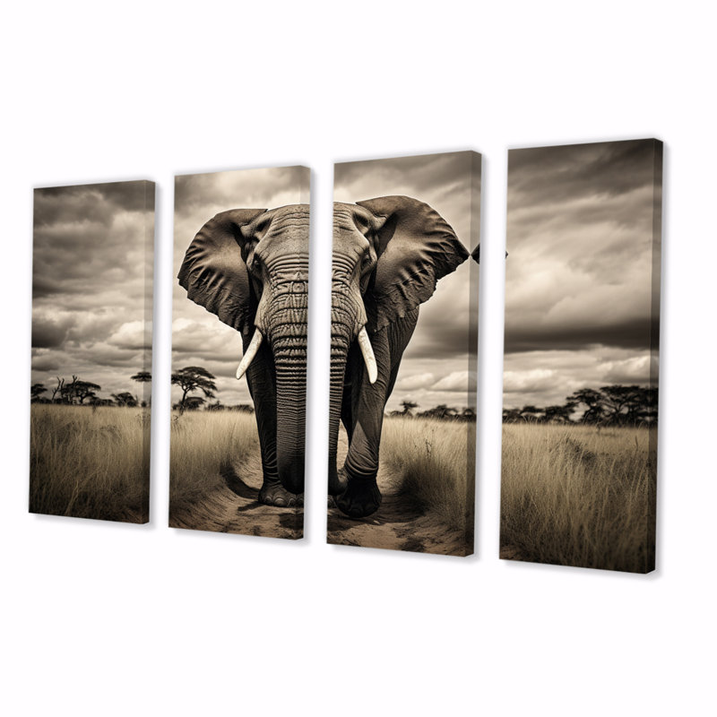«Afrique Elephants Grace», reproduction sur toile - 4 panneaux