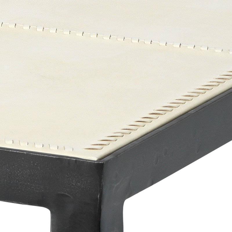 Cream Leather and Iron Saber Leg Side Table